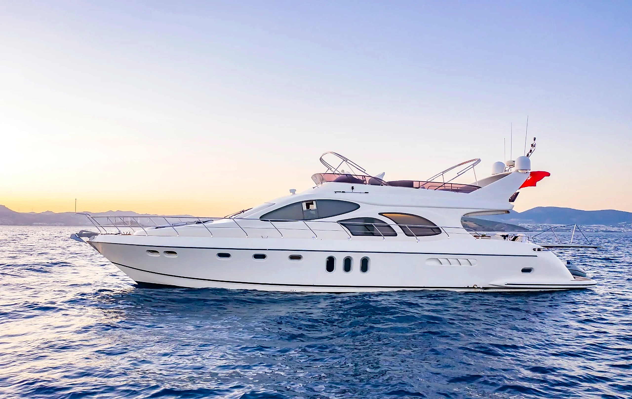 ZL 24m Flybridge Luxury Motor Yacht Profile at Anchor in Bodrum in Bodrum